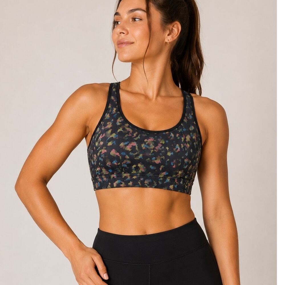 Athleta Contender Sports Bra Medium Ancient Forest Leopard Activewear